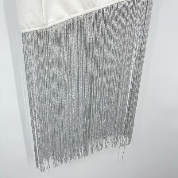 superdown | NWT Cleo Strapless Dress in White Ponte Silver Fringe Tube Mini M - Picture 8 of 15